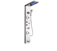 Sistema de Ducha Luz LED Panel de Ducha Cascada Ducha de Lluvia Juego de Grifo SPA Masaje Jet Baño Columna de Ducha Ducha Mezclador Grifo Torre, Níquel Cepillado 8006
