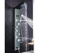 Sistema de Ducha Luz LED Panel de Ducha Cascada Ducha de Lluvia Juego de Grifo SPA Masaje Jet Baño Columna de Ducha Ducha Mezclador Grifo Torre, Negro 9001