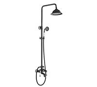 Sistema de ducha negro con cabezal de ducha de lluvia de 8 pulgadas, grifo de mano, boquilla de bañera, 3 funciones, montaje en pared, moderno baño