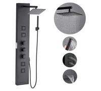 Sistema de ducha tipo torre VEVOR (4 en 1) con cabezal de ducha tipo cascada, columna de ducha de 124 cm fabricada en acero inoxidable cepillado, y sistema de masaje tipo lluvia para montaje en pared