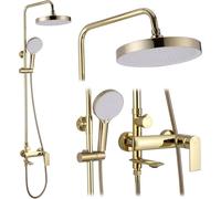 Sistema de ducha Veneta Gold, juego de ducha, grifo de ducha con cabezal y rociador de latón, juego de ducha, para baño (dorado)