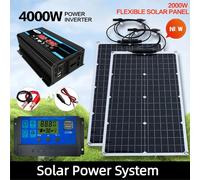 Sistema de Energía Solar de 2000W, 110V/220V, Panel Solar de 4000W, Inversor de Vidrio, Controlador de Carga de Batería de 12V para Uso en el Hogar/Exterior black kit 110V