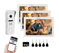 Sistema de intercomunicación con videoportero con cable Monitor de 7 pulgadas Cámara HD 1080P Videoportero Cámara para puerta TUYA, kits de videoportero WiFi (1 timbre + 3 monitor)