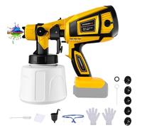 Sistema de Pintura Inalámbrico para Dewalt 20V (sin Batería) | Pistola de Pintura Eléctrica, Depósito 1000 ml, 5 Boquillas, 3 Patrones, Cepillo, Guantes, Gafas