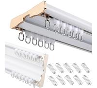 Sistema de puerta corredera de aluminio resistente para montaje en techo de doble vía para dormitorio, sala de estar, ventana, color blanco, 4 m / 13.1ft, funcionamiento suave