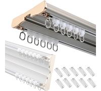 Sistema de puerta corrediza de aluminio resistente montado en el techo de doble vía para dormitorio, sala de estar, ventana Ho (gris, 3,30 m / 10.8ft), suave, duradero, fácil instalación
