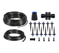 Sistema de riego por goteo de 50 pies con 12 goteros ajustables, conector de 6 vías, tubo de 40 pies, manguera principal de 10 pies y línea principal de 15 mm para un flujo uniforme