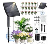 Sistema de Riego Solar para Jardín, Riego Automatico Macetas kit Riego por Goteo Solar con 15 Micro Cabezales de Goteo, Riego Solar para Vacaciones Terrazas de Balcones Invernaderos Macetas Plantas