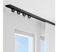 Sistema de riel autoadhesivo sin taladrar de 0.6 a 19 pies, montaje en techo para cenador, dormitorio, ducha, divisor de habitación, barra negra para facilitar