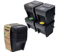 Sistema de separación de residuos, con 4 contenedores de 25 litros, 1 contenedor de 100 litros, apilable, con tapa y asa