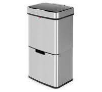 Sistema de separación de residuos de 54 litros, compuesto por 2 contenedores de 25 litros y 1 de 4 litros, con sensor, fabricado en acero inoxidable