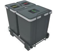 Sistema de separación de residuos Unyqoos® con 3 contenedores extraíbles (18+8+8 L) – diseño que ahorra espacio, 33x36x46 cm, guías metálicas y estructura robusta de acero y plástico, tapa, incluye 5 