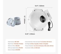Sistema de ventiladores para reducción de radón, con un caudal de aire de 190 CFM, compatible con conductos, color rojo