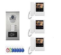 Sistema de videoportero para apartamentos, unidades familiares de 2-12 Monitore de 4,3 pulgadas Kit de videoportero con cable,timbre con vídeo para interior y exterior (Para 3 familias)