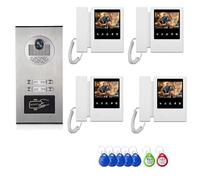 Sistema de videoportero para apartamentos, unidades familiares de 2-12 Monitore de 4,3 pulgadas Kit de videoportero con cable,timbre con vídeo para interior y exterior (Para 4 familias)