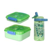 Sistema Expressions Lunch, 1,25L Bento + 450ml Sándwich + 500ml Easy Sip, set de fiambrera y botella, diseño 'Dinosaurio'
