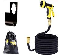 Sistema flexible de manguera para jardín con boquilla de 9 funciones – Conector de acero inoxidable – Soporte para manguera – Bolsa de transporte – 45 metros. || Manguera flexible de 9 funciones con g