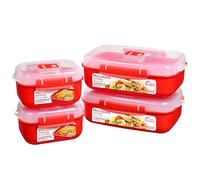 Sistema Heat and Eat microondas juego | 4 recipientes rectangulares con tapas para alimentos (2 de 1,25 l + 2 de 525 ml) | Clips de cierre y sistemas de ventilación del vapor | Sin BPA