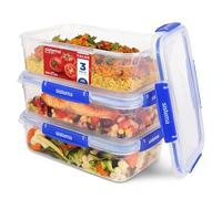 Sistema KLIP IT PLUS recipientes para guardar alimentos | 2,2 l | Fiambreras para alimentos apilables a prueba de fugas y aptas para el frigorífico/congelador | 3 unidades