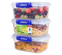 Sistema KLIP IT PLUS recipientes rectangulares para guardar alimentos | 1 l | Fiambreras para alimentos apilablesa prueba de fugas y aptas para el frigorífico/congelador | 3 unidades