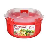 Sistema Microwave Bol redondo | Recipiente para alimentos de 915 ml con salida de vapor | Sin BPA | Rojo/transparente