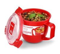 Sistema recipiente pequeño para sopa para microondas | Recipiente para alimentos apto para microondas | 565 ml | Sin BPA | Rojo/transparente