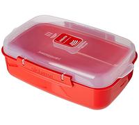 Sistema recipiente rectangular para microondas | Recipiente para alimentos 1,25 l con sistema de ventilación del vapor | Sin BPA | Rojo/Transparente