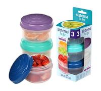 Sistema Snack Pots Mini Bites TO GO | 130 ml | Fiambreras apilables para aperitivos con tapas | Taper plastico | Tapas verderosa y azul | 3 unidades