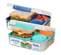 Sistema TO GO Fiambrera Bento | 1,25 L | Fiambreras escolares con compartimentos y recipientes para aperitivos | 2 unidades | Verde menta y azul océano