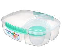 Sistema To Go fiambrera de tres compartimentos con tarrina para yogur | Recipiente hermético y apilable de 2 l para guardar alimentos | Sin BPA | Verde menta azulado