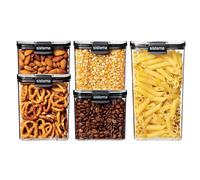 Sistema Ultra Set de recipientes herméticos para despensa |Solución para almacenar alimentos con diferentes capacidades | Apilables | Clips de cierre | Transparentes con detalles en negro | 5 unidades