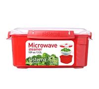 Sistema vaporera para alimentos apta para microondas con cesta vaporera extraíble | Grande: 3,2 l | Rojo/transparente