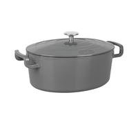 Sitram 715407 Sitrabella - Cacerola ovalada (hierro fundido esmaltado, 6,5 litros, 6,5 litros, exterior esmaltado, color gris, interior blanco, todas las fuentes de calor, incluida la inducción, ideal