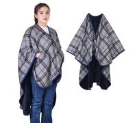 SIVENKE Poncho de forro polar portátil para mujer, manta de franela, cómoda manta poncho con botones y bolsillos para cama, sofá, oficina, azul marino, 140 x 163 cm