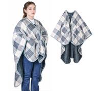 SIVENKE Poncho para mujer con forro de felpa, manta portátil, bufanda de franela, manta cómoda con botones y bolsillos para cama, sofá, oficina, azul claro, 140 x 163 cm