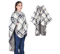 SIVENKE Poncho para mujer con forro de felpa, manta portátil, bufanda de franela, manta cómoda con botones y bolsillos para cama, sofá, oficina, gris, blanco, 140 x 163 cm