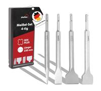 siwitec SDS Plus - Juego de cinceles (4 piezas, 1 cincel puntiagudo, 1 cincel plano, 1 cincel ancho, 1 cincel para azulejos de 250 mm de largo, cincel SDS Plus, resistente a los impactos para hormigón
