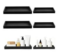 Sixfolo 4 Piezas Bandeja de Silicona Baño Negro 2 Tamaño Bandejas Decorativas Rectangulares Bandeja Almacenamiento de Tocador para Cosméticos Perfumes Velas Jabón,2 Grandes y 2 Pequeña