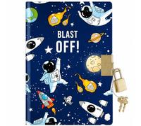Sixstore A6 Undated Boys Top Secret Diary with Ribbon Divider, Padlock and Key, 15 x 11cm, Kids Notebook for Boys, Spacecraft