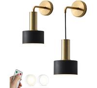 SIYANE Apliques De Pared Inalámbricos Juego De Dos Apliques De Pared Con Batería Con Control Remoto Luz Nocturna LED Lámpara De Pared Inalámbrica De Metal Negro Dorado Blanco Decoración Para Dormitori
