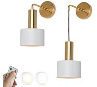 SIYANE Apliques De Pared Inalámbricos Juego De Dos Apliques De Pared Con Batería Con Control Remoto Luz Nocturna LED Lámpara De Pared Inalámbrica De Metal Negro Dorado Blanco Decoración Para Dormitori