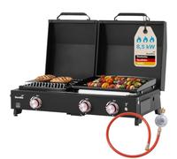 Skandika Plancha Grill Eldur de 3 quemadores Plus | tapa y soporte para ollas incluido, Parrilla de gas portátil con placa de cocción, Dimensiones: 83 × 50 × 25 cm