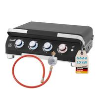 Skandika Plancha Grill Palo de 4 quemadores Plus - Plancha de gas con tapa - barbacoa de gas portátil con placa de cocción - Patas regulables en altura - Bandeja recogegrasa