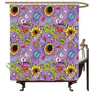 SKDSArts - Cortinas de Ducha para Cuarto de baño, Adolescentes, niñas, superhéroe, Colorido Estilo cómic, Efectos de Ceniza, Carteles de revistas, Arte Pop Illustarion, Cortina de Ducha pequeño baño