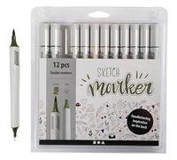 Sketch markers, 1 Paquete, 12 uds., Línea 1+2-5 mm, Colores Mudos