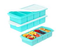 SKIKHN Bandeja de Silicona para Congelador, 2 Pieza Apilables SilicoNa para Cubitos de Hielo Molde con Tapa, Moldes de Silicona para Congelador con 4 Compartimentos, para Congelar, Congelar y Salsa