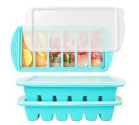 SKIKHN Bandeja de Silicona para Congelador, 2 Pieza Apilables Silicona para Cubitos de Hielo Molde con Tapa, Moldes de Silicona para Congelador con 6 Compartimentos, para Congelar, Congelar y Salsa
