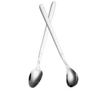 SKISUNO 2 Cucharas de Café de Acero Inoxidable Plata Mango Largo, Pulido Excelente y Resistentes a Rayaduras, Ideales para Uso en Cocina y Postres