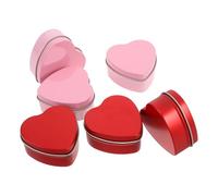 SKISUNO Caja de Obsequio Metálica en Forma de Corazón 6 Unidades 3 Rojas y 3 Rosas con Tapa Plana 60X59X27 MM Caja de Hojalata para Dulces Snacks y Almacenamiento Adecuado para San