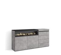 Skraut Home | Aparador | con Almacenamiento | 157x75x35 cm | Dormitorio, habitación | Chimenea eléctrica | Cómoda, Cajonera | Estilo Moderno | Cemento